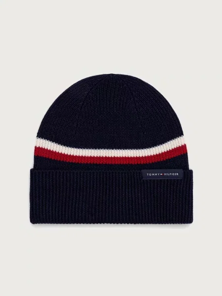 Tommy Hilfiger σκούφος beanie ανδρικός με μαλλί μπλε