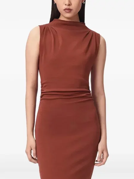 Rochie maxi Allsaints fără mâneci drapată maro
