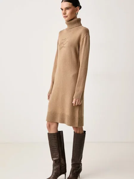 Karl Lagerfeld rochie cu lână bej
