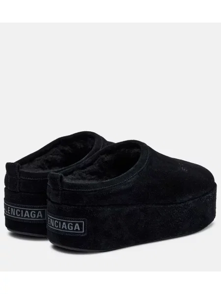 Papuci tip mules Balenciaga din piele de căprioară cu platformă negru