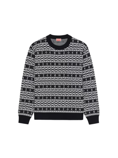 Sweter Kenzo wełniany z okrągłym dekoltem czarny