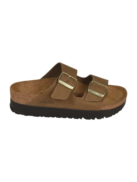 Klapki Birkenstock skórzane na platformie brązowe