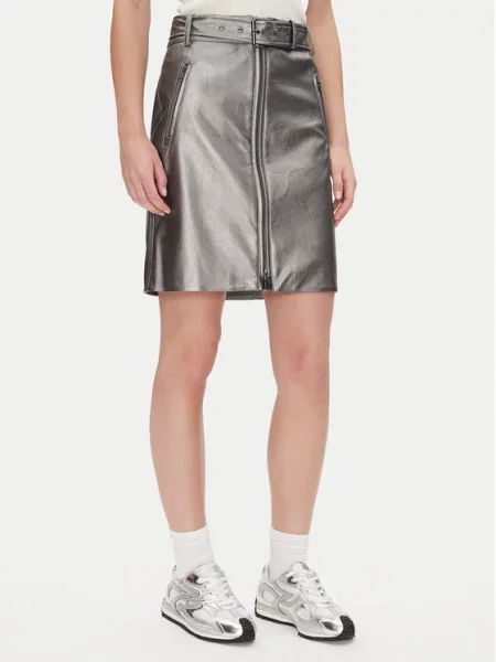 Кожаная юбка Dkny серебряная