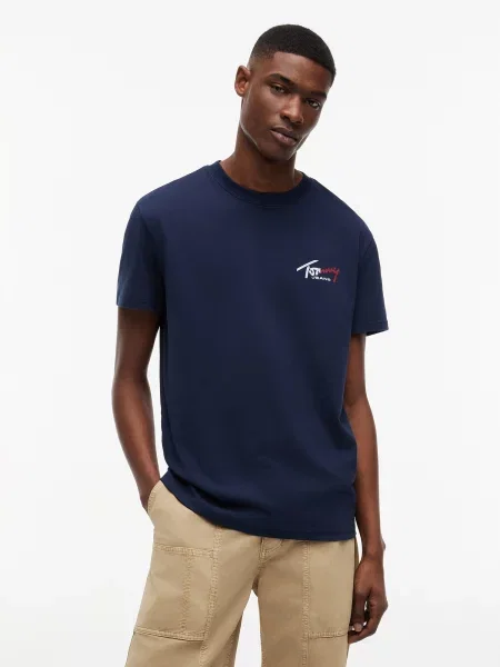 Tommy Jeans Majica ecru / mornarska / temno rdeča bela