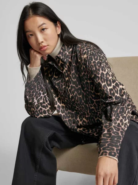 Bluzka o kroju relaxed fit z kołnierzykiem koszulowym model ‘Dita Leo’ Neo Noir brązowa