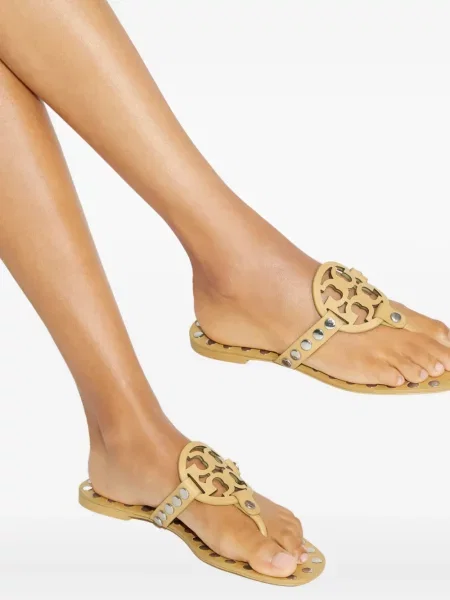 Sandale Tory Burch din piele fără toc cu tepi galben