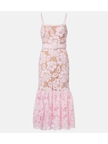 Croșetat rochie midi Self-portrait până la genunchi de costum roz