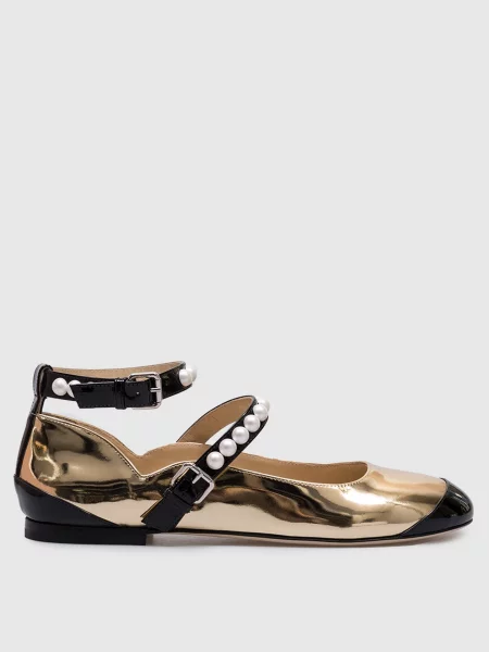 Золотисті шкіряні балетки з намистинами Mach&mach