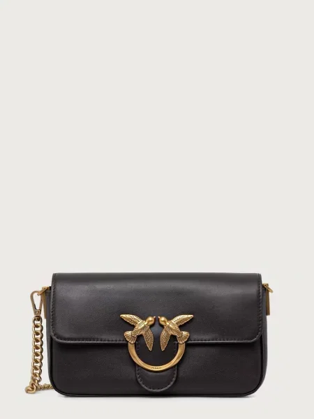 Pinko De piele geantă poștaș Love One Slouchy Mini maro