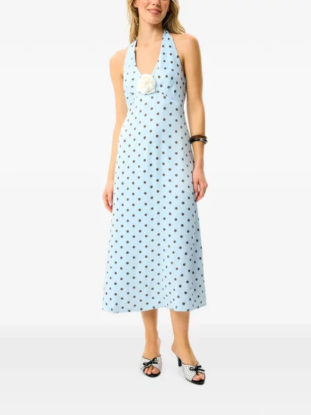 Rochie midi Sleeper cu buline cu decolteu în V albastru
