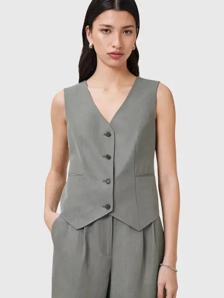 AllSaints kamizelka AVERIE jednorzędowa szary