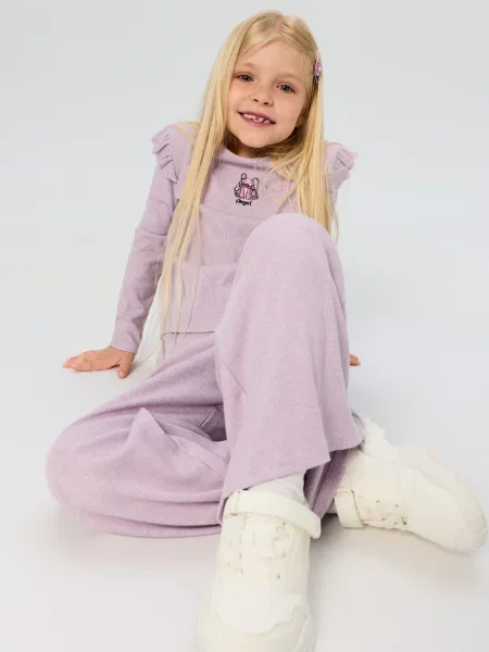 Sinsay Žebrovaný komplet: halenka s volánky a kalhoty Stitch světle fialová