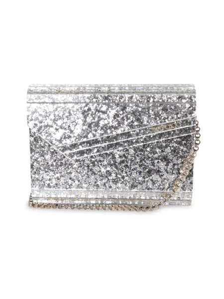 Torebka skórzana Jimmy Choo z cekinami skórzana beżowa