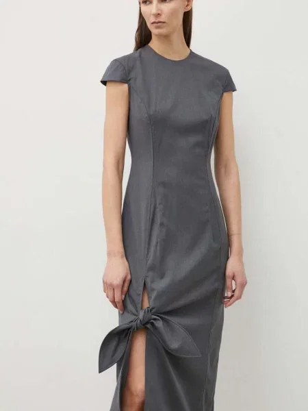 Remain rochie din amestec de lana midi drept gri