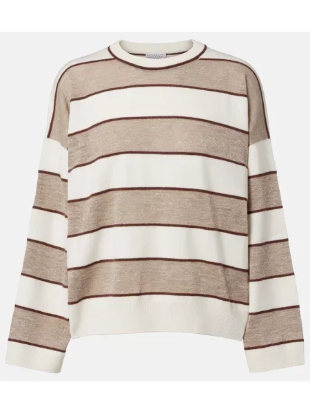 Pulover Brunello Cucinelli de lână cu dungi bej