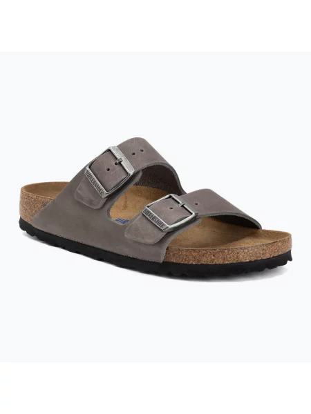 Klapki BIRKENSTOCK Arizona Soft Footbed Oiled Leather Narrow iron szare