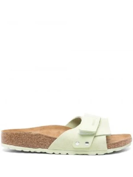 Sandale Birkenstock din piele de căprioară fără toc verde