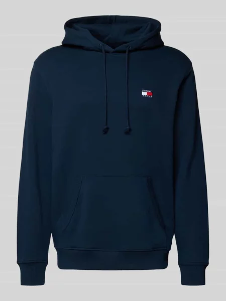 Lniana bluza z kapturem Tommy Hilfiger z kapturem niebieska