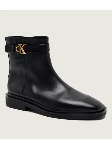 Calvin Klein Bőr magassarkú bokacsizma Square fekete