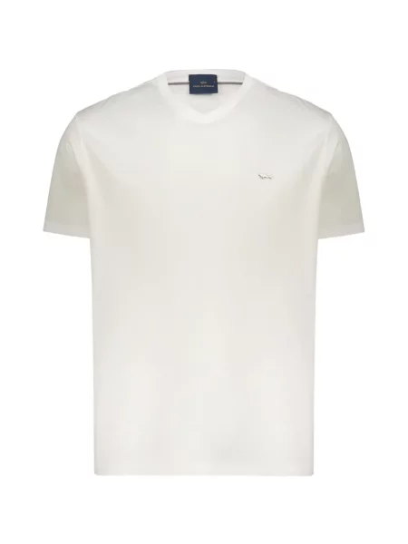 Tricou Paul & Shark cu broderie cu decolteu în V alb