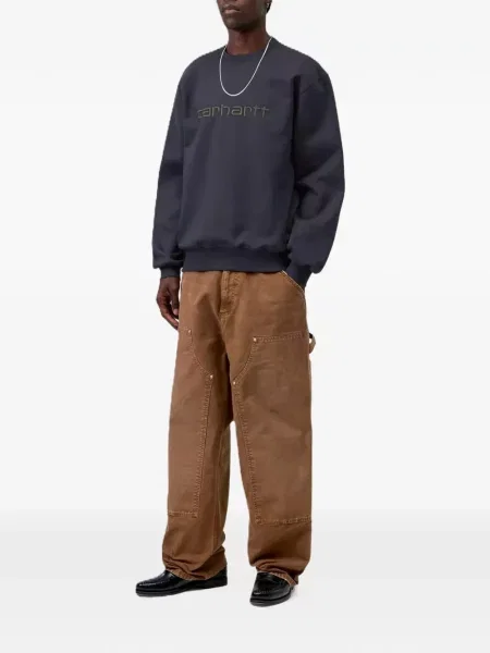Пуловер Carhartt Wip бродиран с кръгло деколте синьо