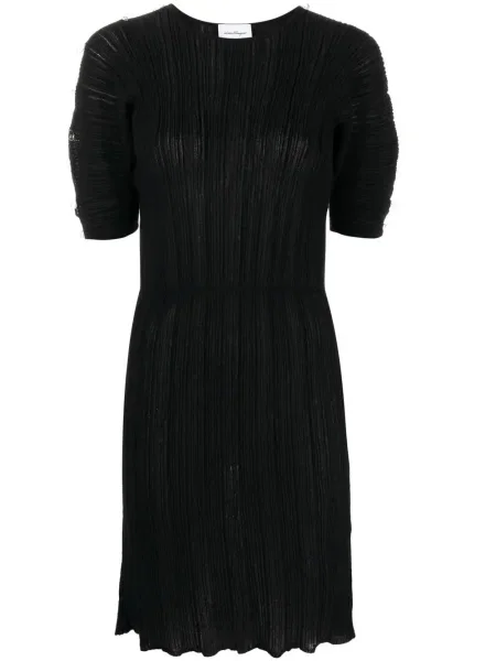 Rochie midi Salvatore Ferragamo plisată până la genunchi de costum negru