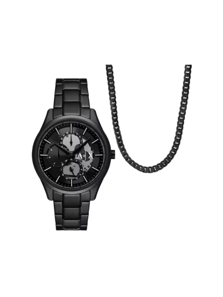 Armani Exchange zegarek i naszyjnik czarny