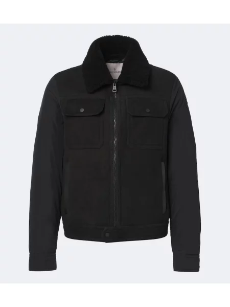 Geacă cu puf Moncler din piele de căprioară negru