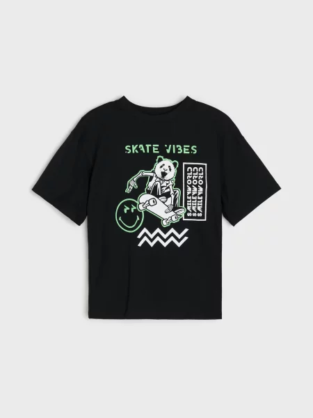 Sinsay oversize tričko s potiskem SmileyWorld® černá