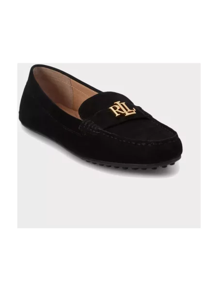Półbuty Lauren Ralph Lauren z logo wsuwane zamszowe czarne