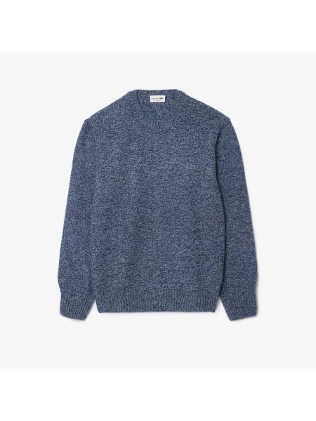 Lacoste Sweter Z Okrągłym Dekoltem Z Merceryzowanej Wełny Karbowanej granatowy