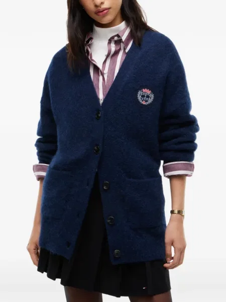 Ζακέτα Tommy Hilfiger με λαιμόκοψη v με αυτόγραφο μπλε