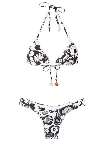 Bikini Amir Slama cu model floral cu imagine negru