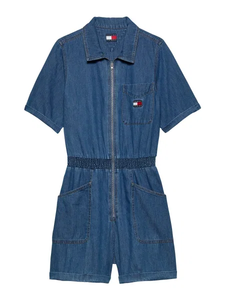 Tommy Jeans salopetă jeans cu guler albastru