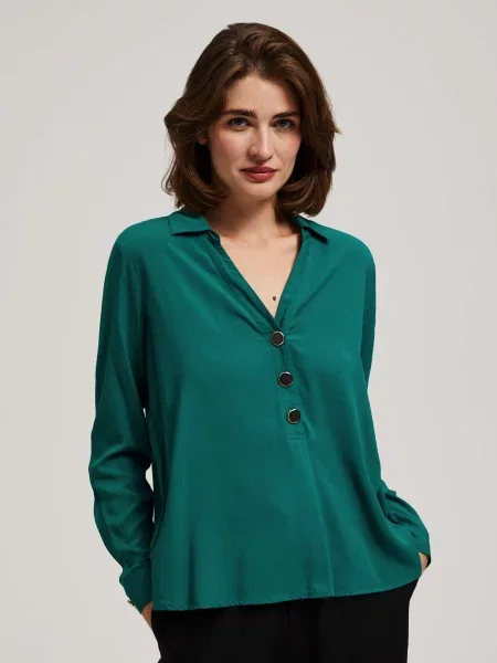 Cămașă Marisse cu decolteu în V negru