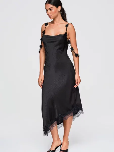 Rochie midi Edoti cu aplicații negru