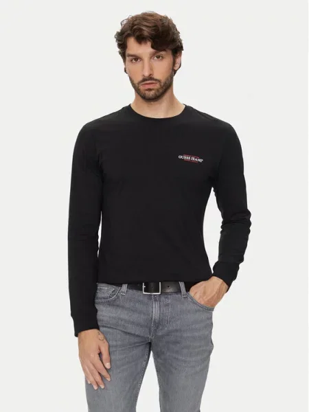 Guess Jeans longsleeve z nadrukiem czarny