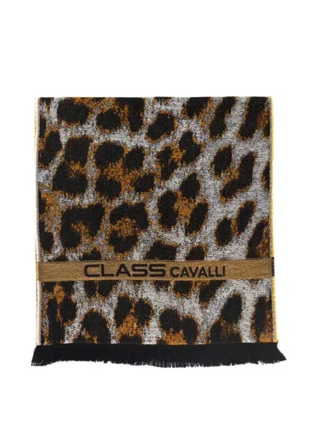 Fular Cavalli Class cu franjuri cu model leopard negru