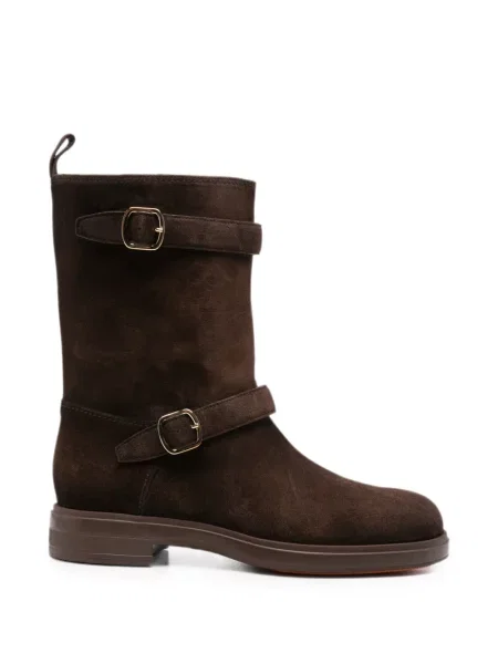 Botine Santoni din piele de căprioară cu cataramă cu bretele maro