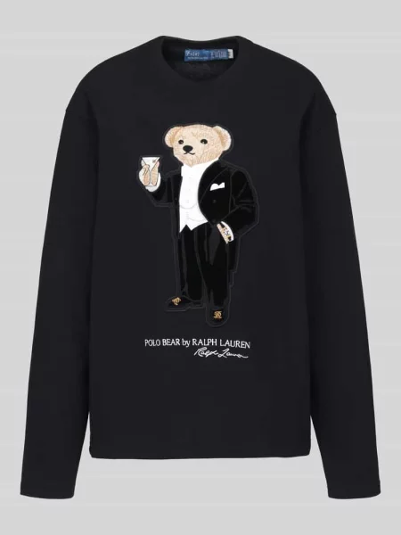 Bluzka z długim rękawem z haftowanym motywem misia Polo Ralph Lauren czarna