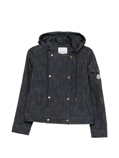 Geacă Moncler cu glugă cu două rânduri de nasturi albastru