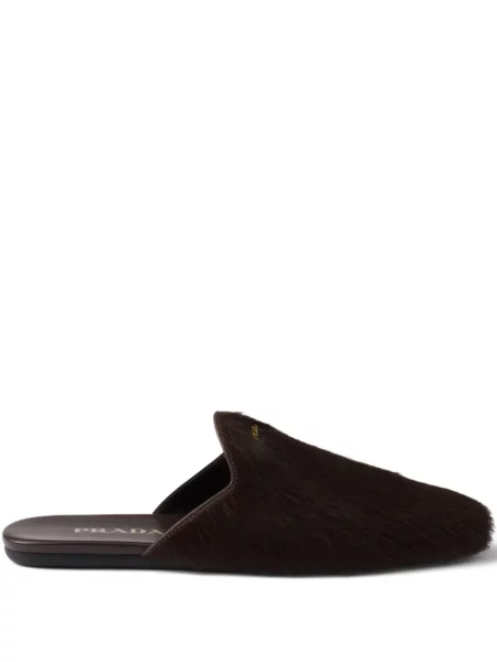 Papuci tip mules Prada din piele maro