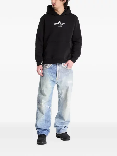 Hanorac cu glugă Alpha Industries cu imagine negru