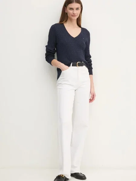 Sweter z dzianiny o kroju regular fit z czystej bawełny Tommy Hilfiger granatowy