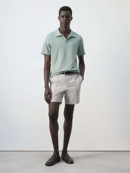 Koszulka polo slim fit z piki z mieszanki bawełny szmaragdowa zieleń Mężczyzna XL MANGO MAN