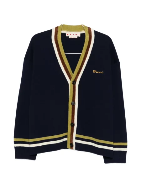 Cardigan Marni cu broderie cu dungi albastru