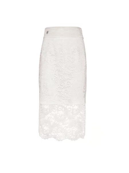 Długa spódnica maxi Philipp Plein koronkowa beżowa