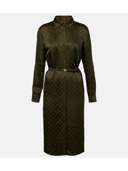 Rochie tip cămașă Gucci din satin de costum verde
