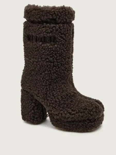 INUIKII De lână cizme cu CURLY HIGH cu adaos de piele | shearling maro