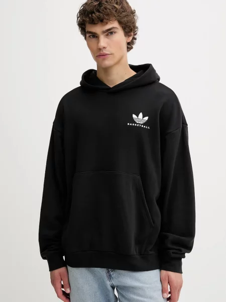 Суичър с качулка Adidas Originals с качулка с принт черно
